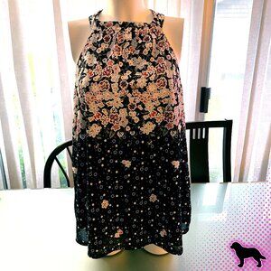Siren Lily Size 2X Sleeveless Top Black and Flower Floral Print Painted Pink.